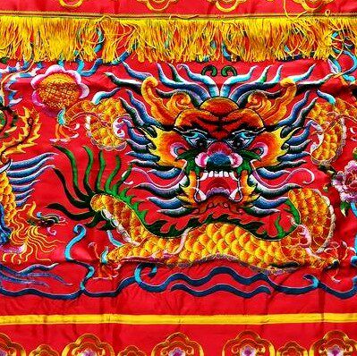 1米刺绣桌围大龙头供桌布佛台围布绣品民间神明佛桌布围桌裙红色 - 图2