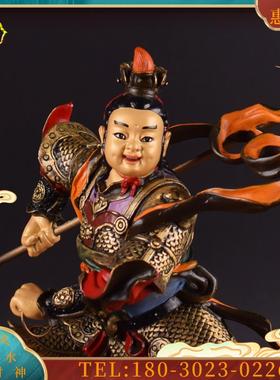 铜彩绘哪吒三太子神像中坛元帅双轮太子家用佛像供奉摆件