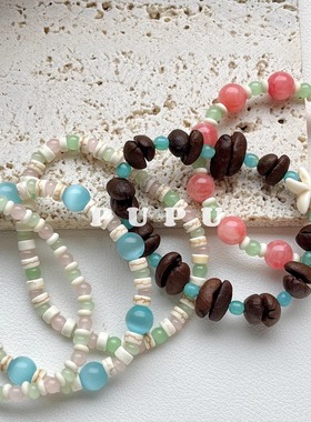 PUPU原创手工「海盐气泡」蓝色系琉璃彩色串珠手链女叠戴简约百搭