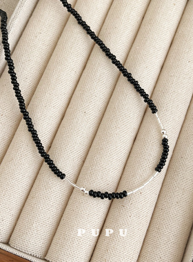 PUPU手工韩道宇同款黑色串珠项链男女同款ins小众简约百搭