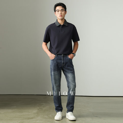 【含亚麻桑蚕丝】轻商务百搭通勤牛仔裤男2026新款修身小直筒长裤 - 图1