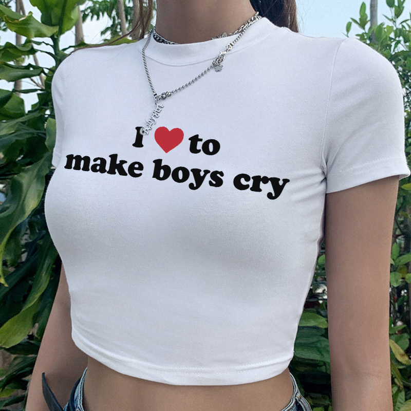 I Love To Make Boys Cry Funny Cropped Top Women露脐短袖T恤 - 图1