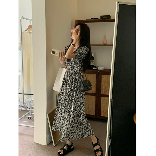 Летнее платье, приталенная длинная юбка для отдыха, свежий милый корсет, городской стиль, в цветочек