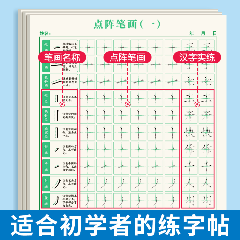 六品堂点阵趣味控笔训练字帖小学生儿童笔画笔顺幼儿园入门幼小衔接套装一年级上下楷书字帖入门基础训练硬笔书法练字本练习写字 - 图1