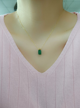 复古时尚圆球祖母绿香水瓶项链锁骨链钛钢镀18K金简约网红颈链女