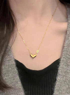 钛钢镀镀金锁骨链女爱心几何项链