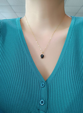 黑白色猫眼石丝绒光泽椭圆18K金