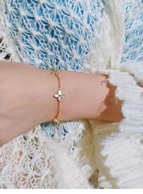 精致超仙18K金色高级贝母四叶草手链 女学生闺蜜ins小众设计礼物