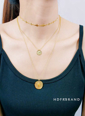 HuoTing钛钢镀金o女高保色项链