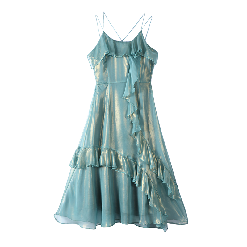 麓津自制《蓝色大海的传说》无袖法式复古浪漫新款吊带连衣裙仙女