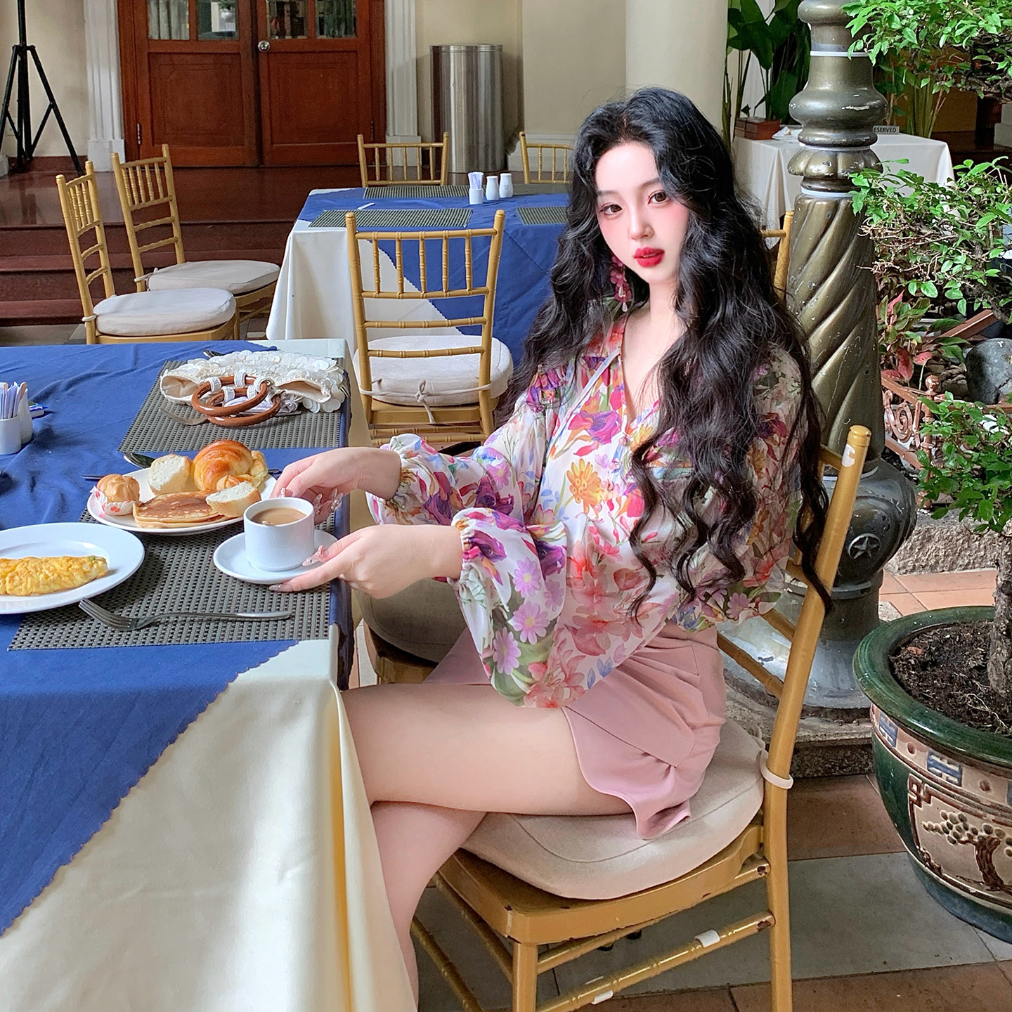 麓津自制《花之吻》复古温柔雪纺印花宽松仙气上衣少女衬衫半身裙,淘宝优惠券,粉丝福利购,淘宝优惠卷