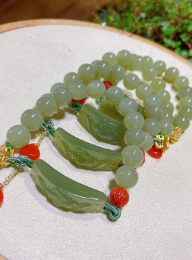 天然和田玉莲花手牌手链手串