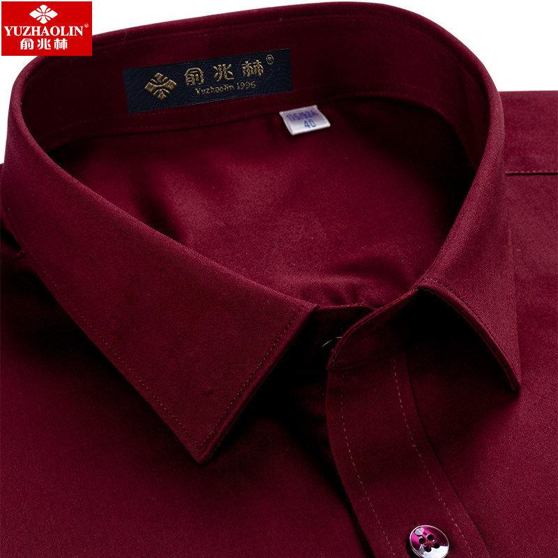 俞兆林酒红色长袖纯棉本命年寸衬衫 瑞飞服饰衬衫