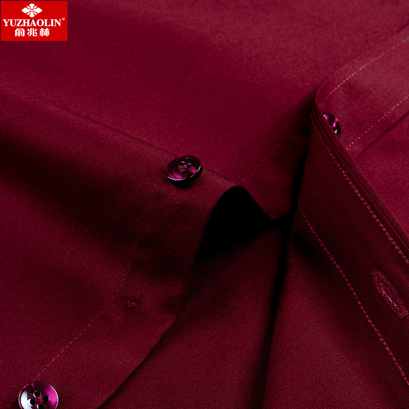 俞兆林酒红色长袖纯棉本命年寸衬衫 瑞飞服饰衬衫