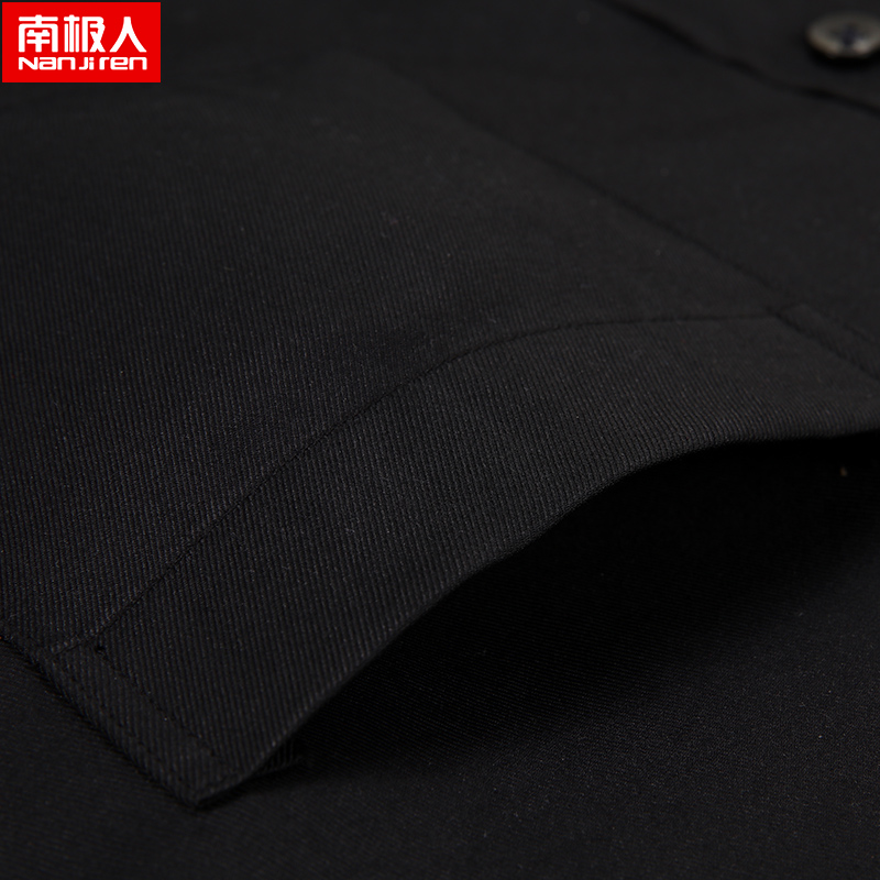 南极人保暖衬衫男式长袖加厚加绒冬款纯黑色商务正装工装中年衬衣