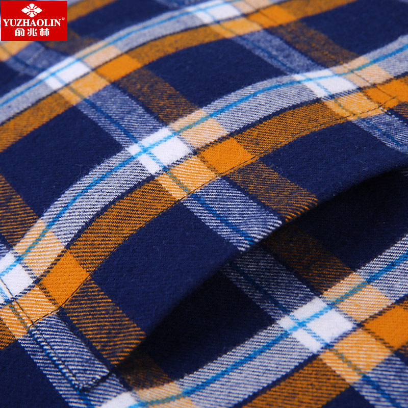俞兆林长袖2019秋黄蓝格青中年衬衣 瑞飞服饰衬衫