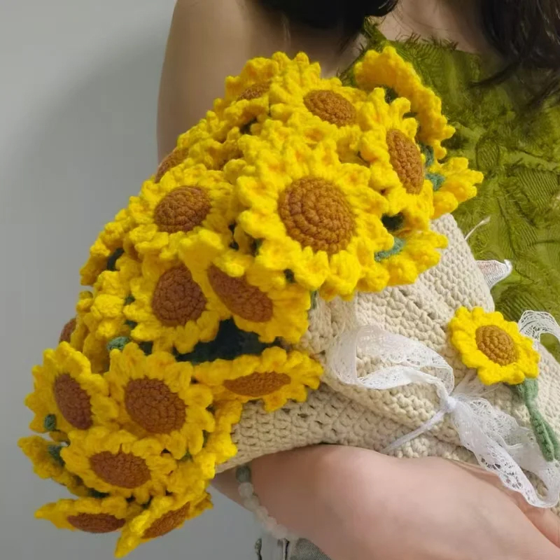 一举夺魁双色向日葵花束毯子毛线手工编织diy毛毯材料包毕业礼物 - 图2