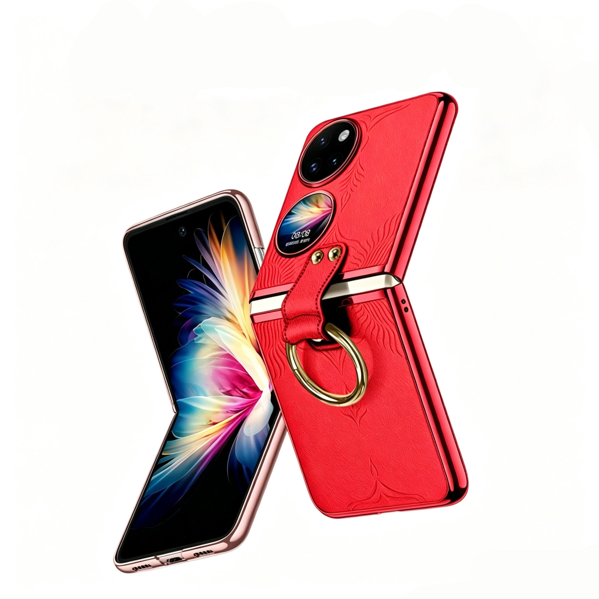 Suitable for Huawei P50Pocket mobile phone case electroplating fashion ring holder Pocket2 small folding one-piece portable