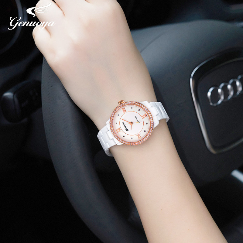 格诺雅陶瓷女白色简约高级感女士表 格诺雅国产腕表