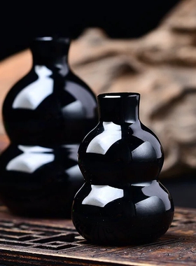 天然黑曜石葫芦摆件挂件吊坠福禄寿车挂配饰家居客厅办公桌面摆设