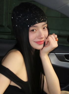 jennie同款亮片朋克风弹力冷帽