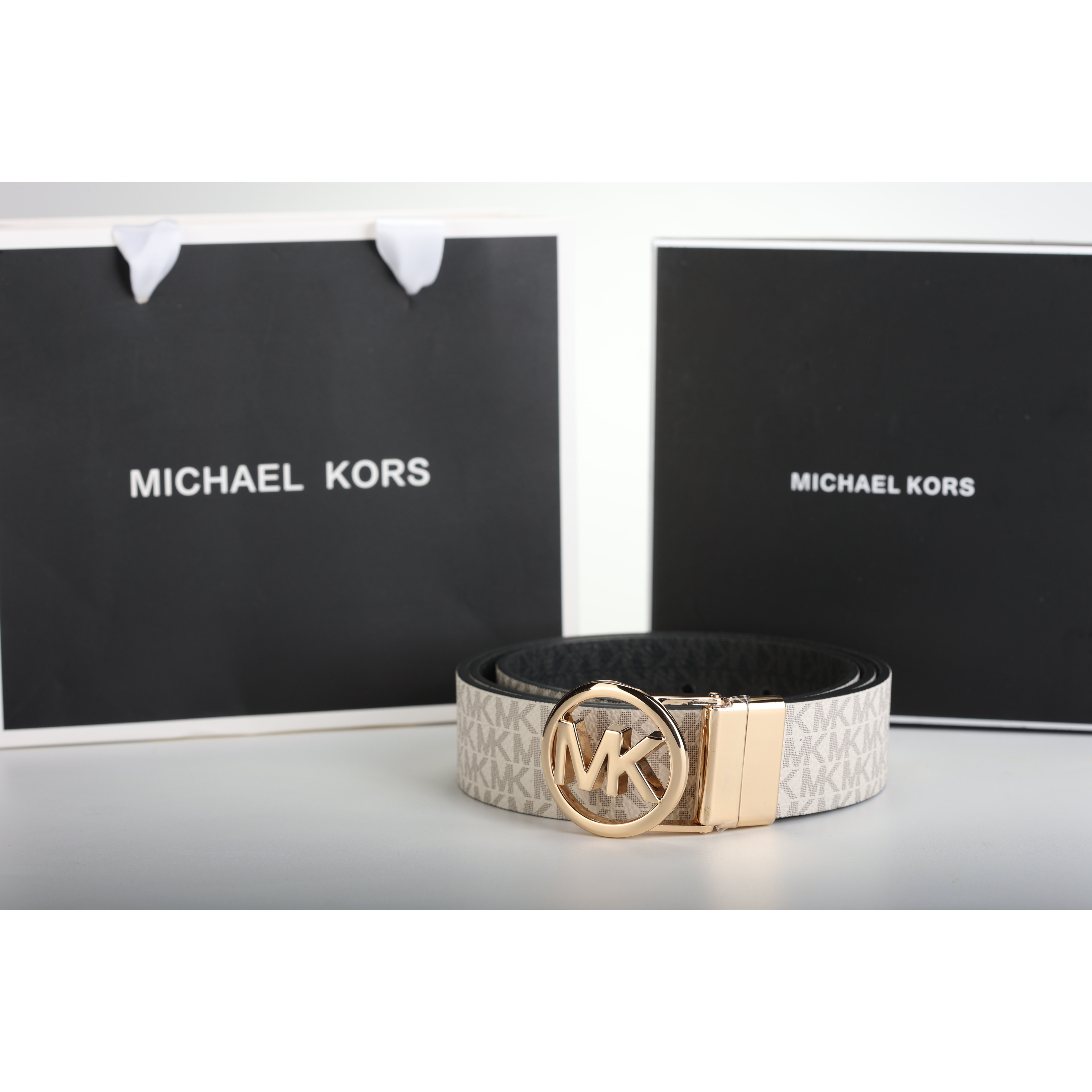 美国正品MK女款皮带2025新款女士腰带双面裤带白色时尚百搭裤腰带