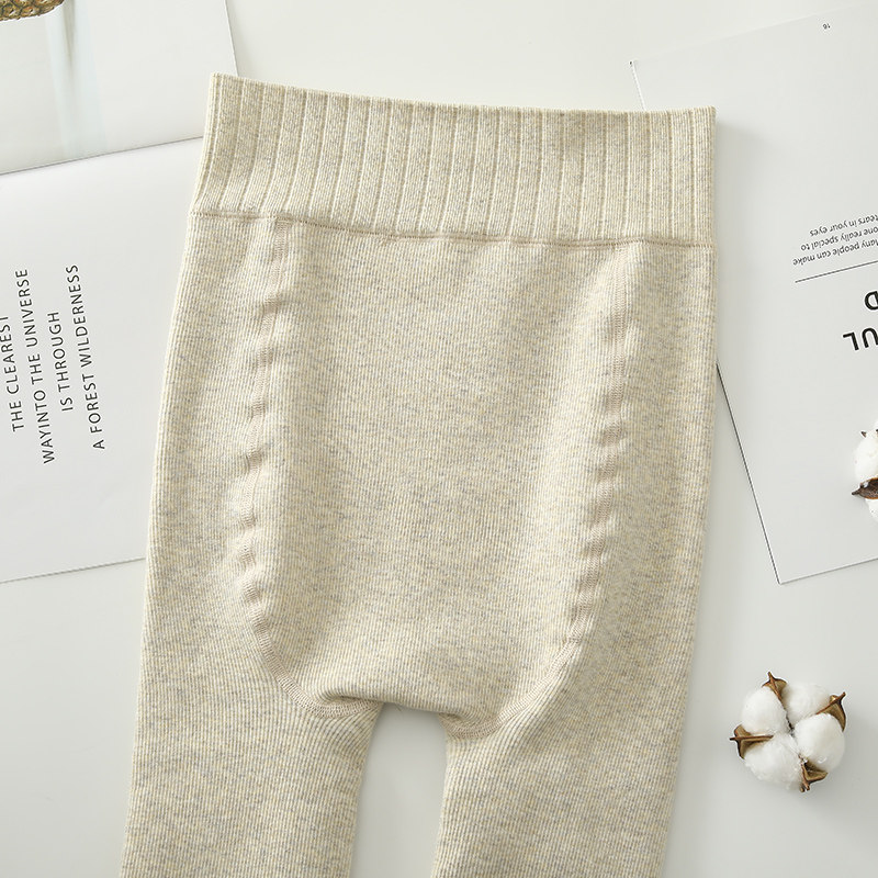 日系竖条纹秋冬加绒燕麦米色连裤袜 rosirollan服饰打底裤