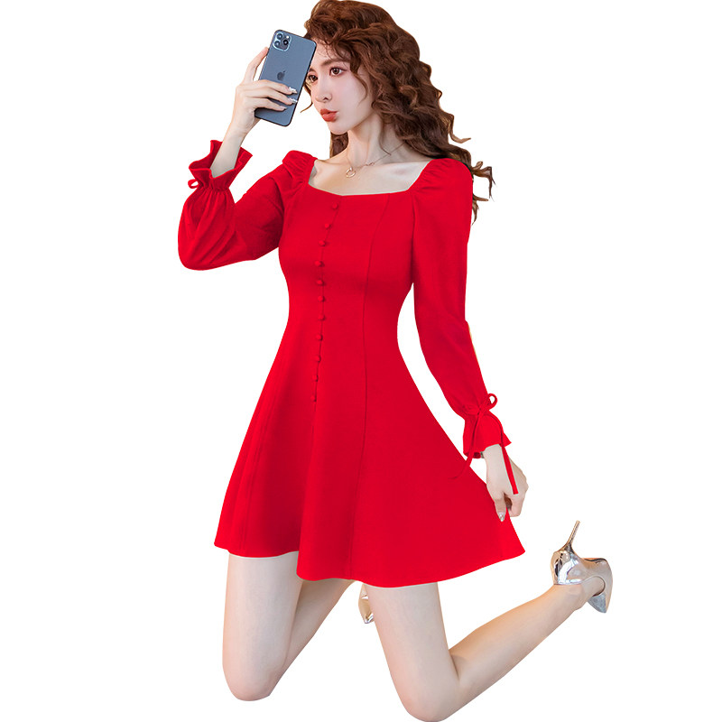 红色小个子打底秋冬季2020连衣裙 米索格连衣裙