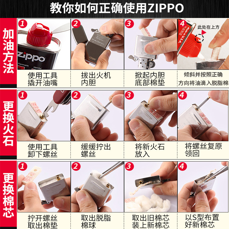 zippo打火机油zppo官方正品火机油专用油燃油打火石棉芯配件套装-图1