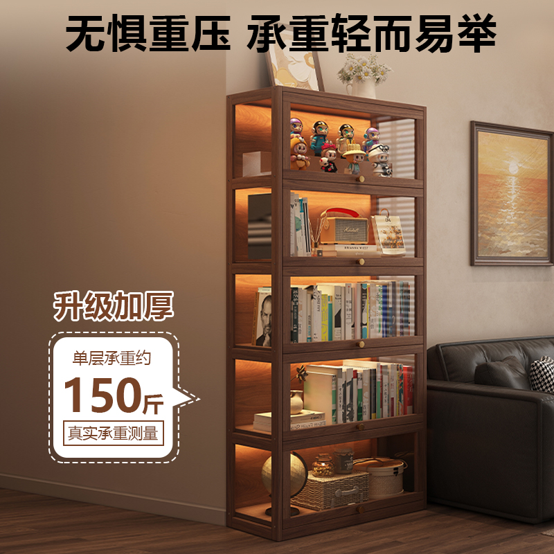 实木手办展示柜玩偶模型收纳展示架客厅家用玻璃装饰柜中式复古风 - 图3