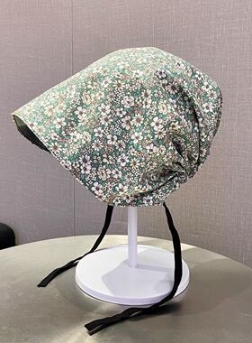 春夏新款双面可戴绑带包头帽子女复古百搭薄款小碎花堆堆帽显脸小