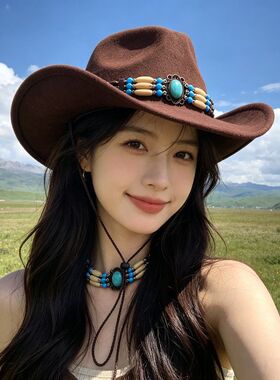 2026新款春夏季复古西部牛仔帽子女大沿防晒太阳帽骑马野营大沿帽