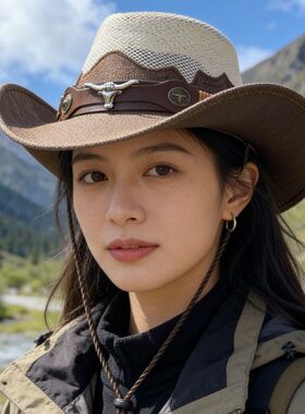 2026新款西部牛仔帽子男女春夏户外出游遮阳骑马帽百搭透气草帽女