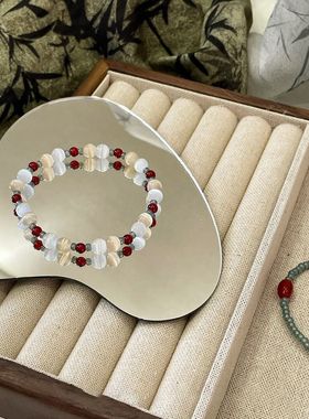 2026年新款新中式猫眼珠红码碯串珠手串绿色米珠小清新气质手饰女