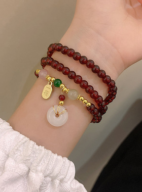 平安扣手链多圈石榴石女小众设计感复古手饰网红闺蜜项链