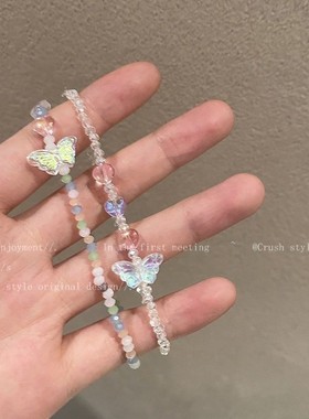 超仙蝴蝶手链女款叠戴小众设计温柔甜美爱心吊坠闺蜜二人手饰礼物