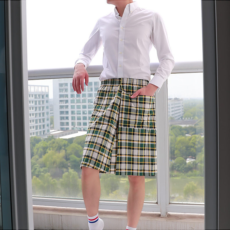 正品aibc男士家居格子睡裙浴裙纯棉透气男人裙子苏格兰裙男包邮