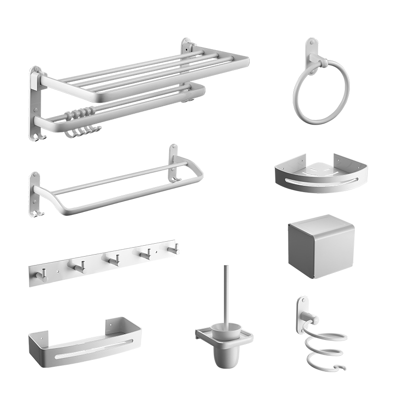 太空铝现代北欧白色毛巾架免打孔折叠浴巾架挂件套装卫生间置物架