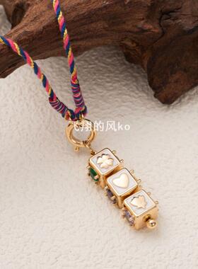 欧美情人节彩色塔罗牌love项链小众设计星星眼睛吊坠镀金保色