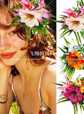 仿真百合花发夹头饰氛围感海边拍照头饰原创新款夏威夷度假风