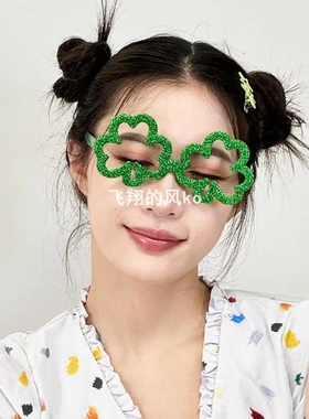 圣帕特里克节派对眼镜框爱尔兰节日三叶草太阳镜绿色四叶草眼镜