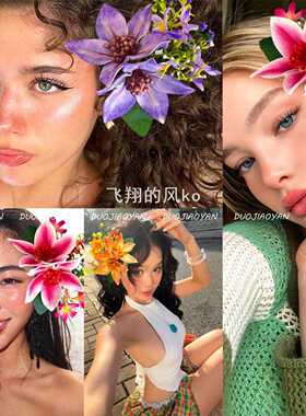 新款超仙氛围感夏威夷海边拍照头饰仿真艳丽兰花发梳女ins风