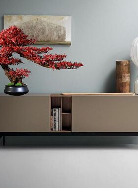 新中式仿真绿植红枫树禅意迎客松摆件客厅玄关柜博古架家居软装饰