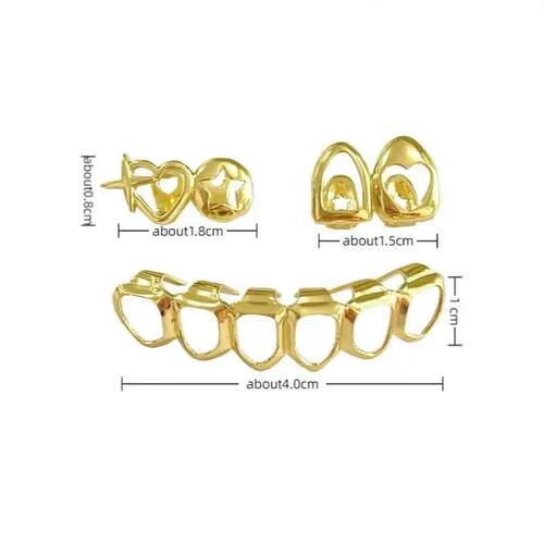 1 Set Fashion Womens Dental Grillz Double Hollow Heart - 图3