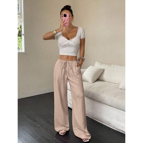 W 70860 Solid straight ladies pants 纯色直筒女士长裤跨境 - 图2