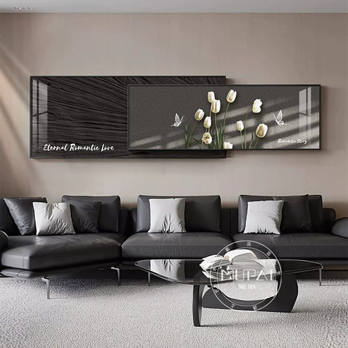 黑白抽象客厅装饰画现代简约高级感沙发背景墙挂画花叠加大气壁画 - 图1