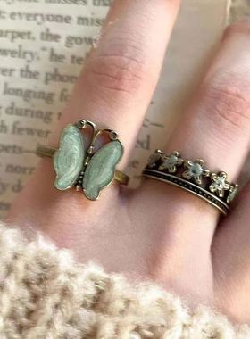 Vintage Silver Color Butterfly Flower Opening Ring For Women