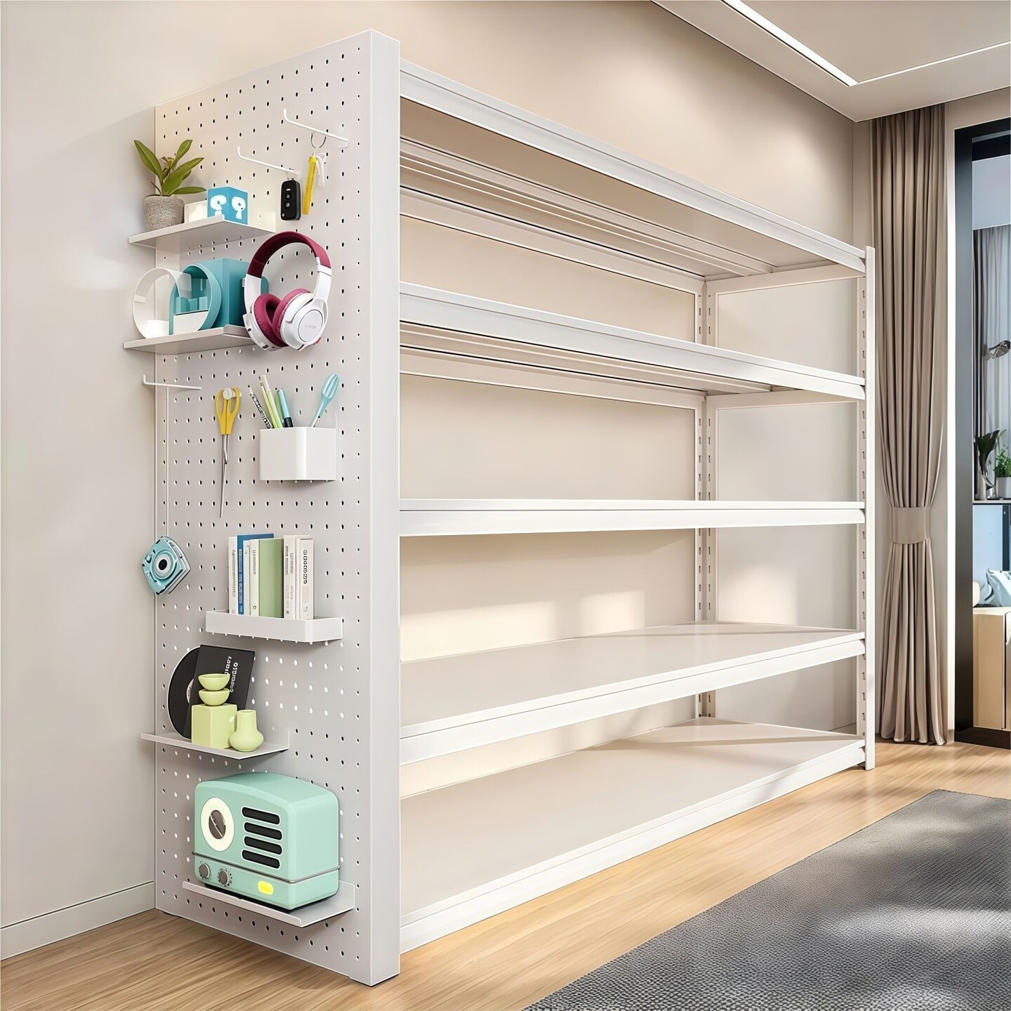 Household thickened floor-standing storage rack balcony study bedroom multi-layer adjustable storage rack hole board combination shelf