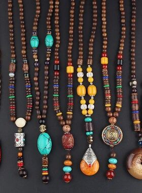 复古民族风毛衣链长款木质时尚项链衣服配饰挂件百搭男女挂饰秋冬