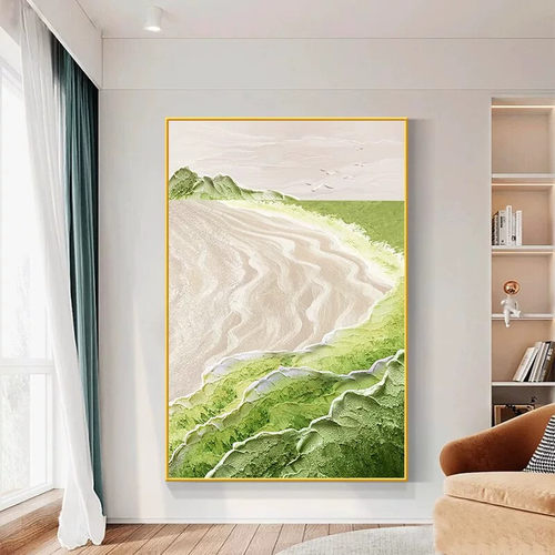 奶油风玄关装饰画小清新客厅落地画现代简约日照金山卧室饭厅壁画 - 图3